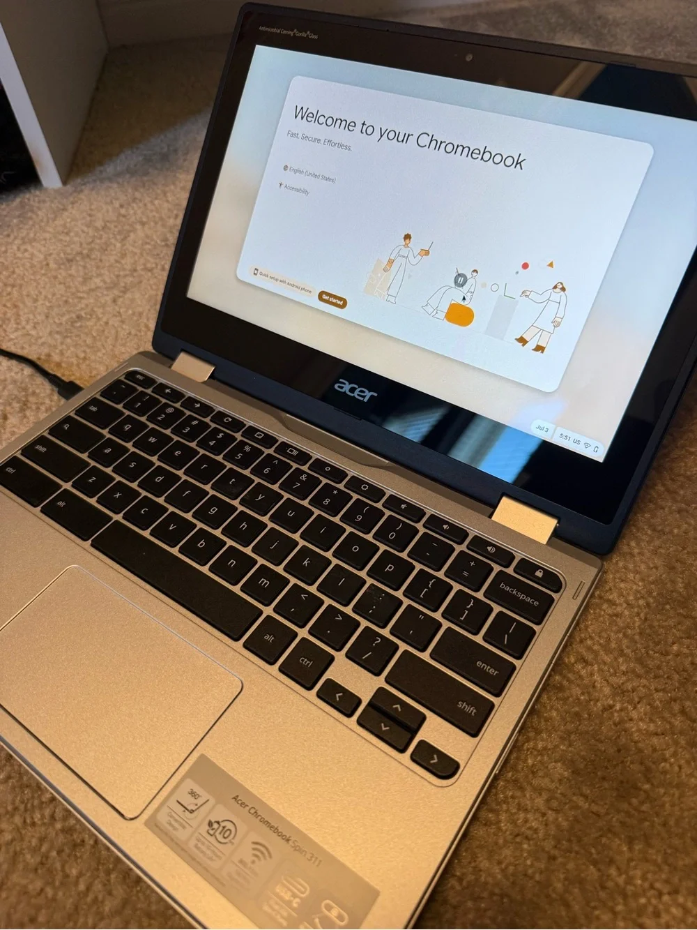 Acer Chromebook Spin 311 Two-Tone Silver and Black Convertible Laptop